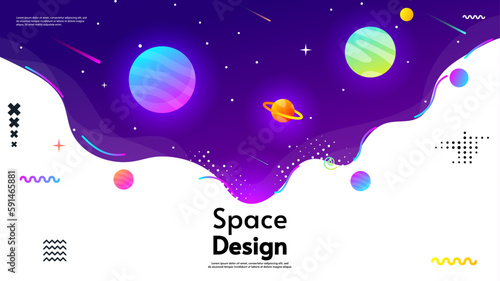 Space banner. Background with cosmos scenes. Vector illustration.  Design for greeting card, invitation, banner, wallpaper, background.