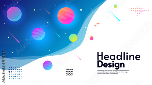 Vector illustration. Beautiful gradient color of planets. Space banner with comets, stars and planets. Design for invitation, banner, wallpaper, background. Banner template. 