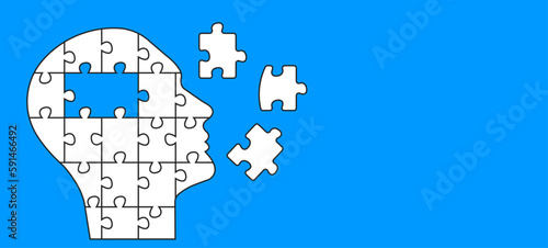 Human head puzzle.Brain and mental health,
Autism, memory loss, dementia, epilepsy and alzheimer awareness, idea concepts. Parkinson day.
