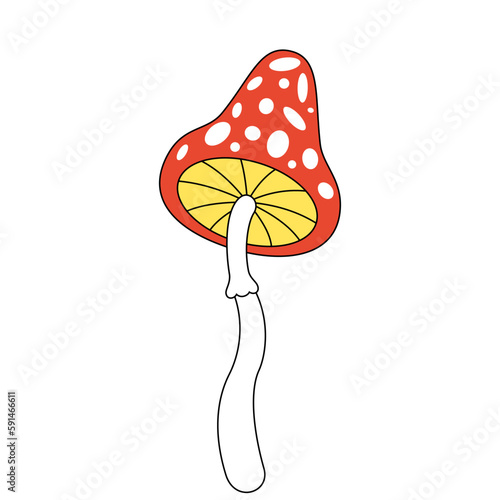Retro groovy trippy mushroom. Hippie psychedelic fly agaric fungus. Hippy toadstool. Vintage cartoon hallucinogenic fantasy amanita. Trendy y2k pop culture design. Isolated vector eps element