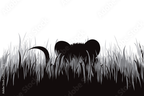Vector silhouette of a mouse hiding in the grass.