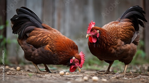 Rhode Island Red Chicken enjoying their Favorite Treats photo