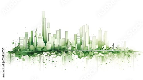 ESG sustainability concept with a green city skyline in a simple line style and green color. Environmental  social  and governance sustainability. Generative AI