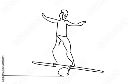 man stressed trying to balance on seesaw