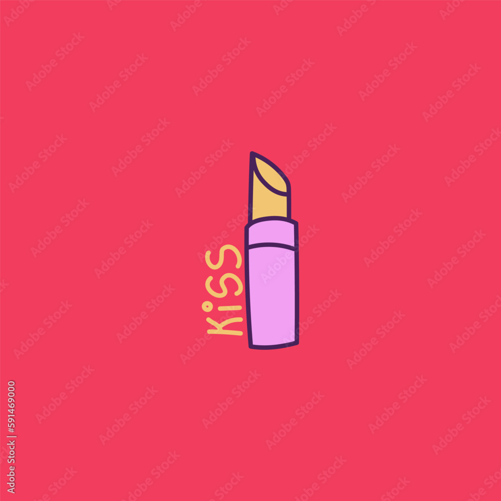 Minimalistic doodle vector hand drawn illustration. Lipstick and lettering with word kiss Minimalistic doodle vector hand drawn illustration. Lipstick and lettering with word kiss