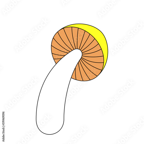 Retro groovy trippy mushroom. Hippie psychedelic yellow color fly agaric fungus. Hippy vintage cartoon hallucinogenic amanita. Trendy nostalgic y2k pop culture design. Isolated vector eps toadstool