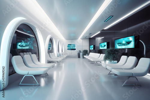 Interior of the future waiting room at the airport, Generative Al
