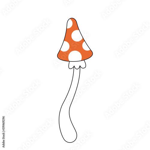 Retro groovy trippy mushroom. Hippie psychedelic fly agaric fungus. Hippy funky toadstool. Vintage cartoon hallucinogenic fantasy amanita. Trendy y2k pop culture design. Isolated vector eps element