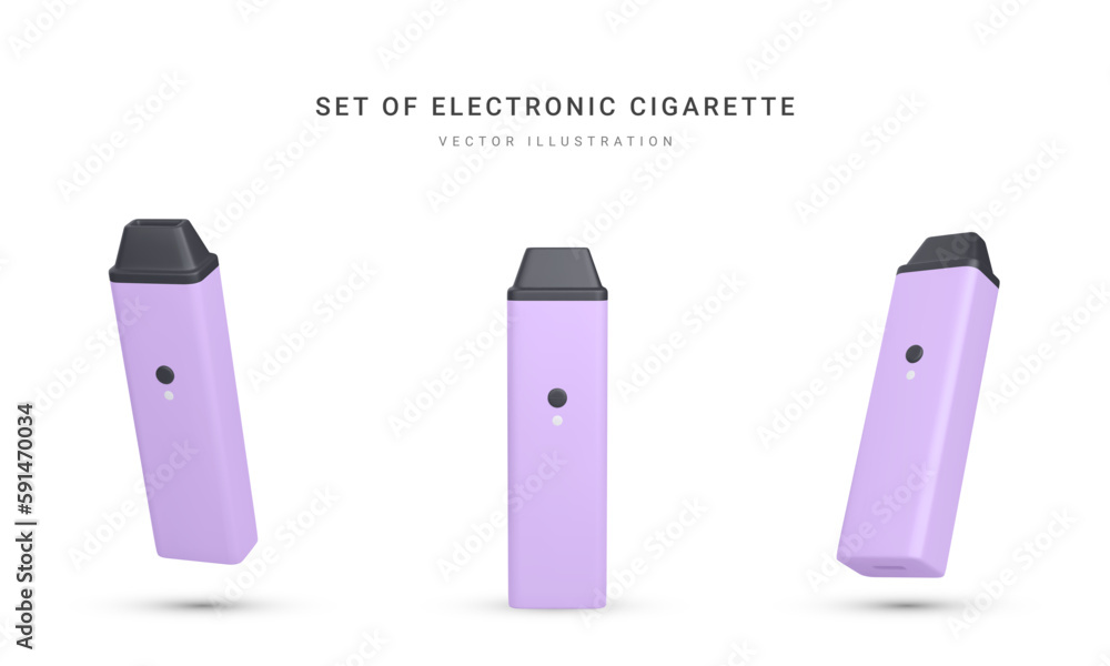 Set of 3d realistic disposable electronic cigarette isolated on white ...