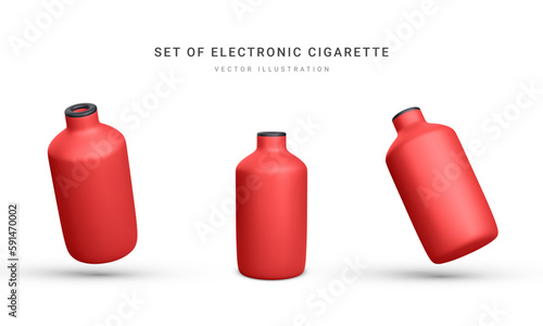 Set of 3d realistic disposable electronic cigarette isolated on white background. Modern smoking, vaping and nicotine with different flavors. Vector illustration