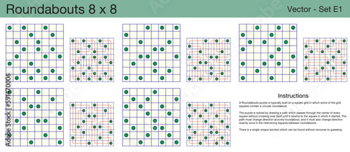 5 Roundabouts 8 x 8 Puzzles. A set of scalable puzzles for kids and adults, which are ready for web use or to be compiled into a standard or large print activity book.