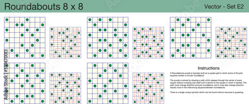 5 Roundabouts 8 x 8 Puzzles. A set of scalable puzzles for kids and adults, which are ready for web use or to be compiled into a standard or large print activity book.