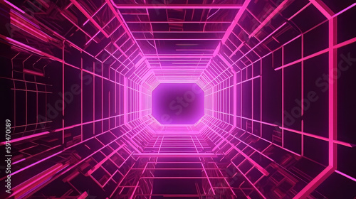 3d render  abstract tunnel  urban background  futuristic pink neon light  geometric structure  big data  quantum computer  storage  cyber safety  virtual reality
