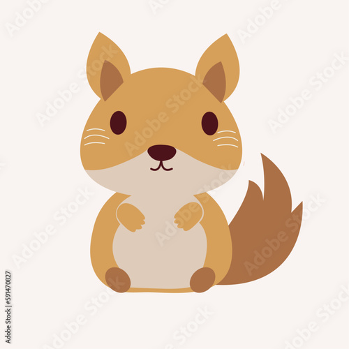 Simple vector grey baby squirrel. Nursery animal. Scandinavian style. Forest friends. Isolated on a white background