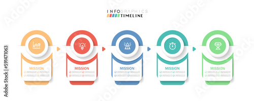 Infographic design template. timeline with icons and 5 options or steps. Can be used for process, presentations, layout, banner, web design vector illustration.