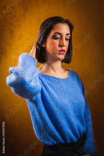 Vintage portrait of a girl with a serious expression photo