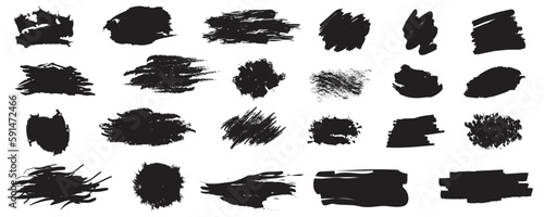Vector black paint, ink brush stroke, brush, line or texture. Dirty artistic design elements, boxes, frames for text.