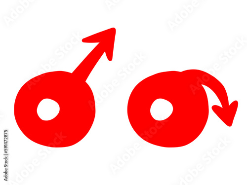Erectile dysfunction, prostatitis. Male mars hand drawn symbol. Impotence, flaccid soft penis. Infertility, pills for potency. Stock vector set illustration isolated on white background.