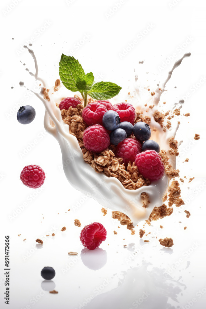 Yogurt with fresh berries and crunchy granola. Generative AI Yogurt with fresh berries and crunchy granola. Generative AI