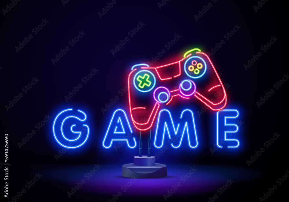 Game Over Neon Text Vector With A Brick Wall Background Design Template 