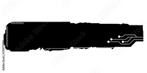 Rectangular design element silhouette in tech style isolated on white. Long tech plate with copy space. Clipart.