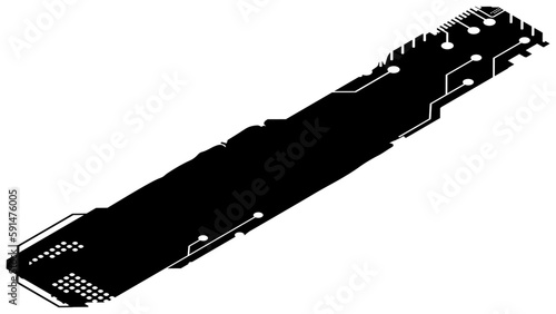 Isometric rectangular design element silhouette in tech style isolated on white. Long tech plate with copy space. Vector clipart.