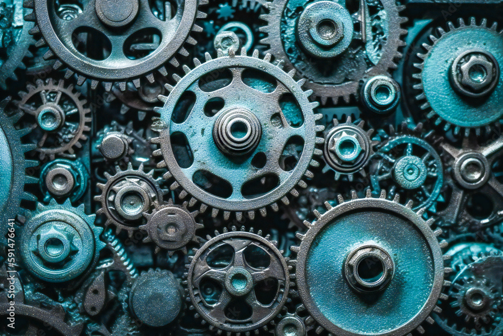 A bunch of used metallic cogwheels stacked. Created with Generative AI technology. A bunch of used metallic cogwheels stacked. Created with Generative AI technology.