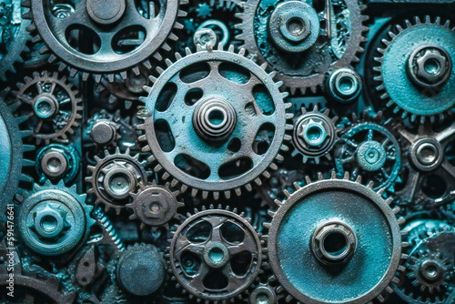 Wallpaper Mural A bunch of used metallic cogwheels stacked. Created with Generative AI technology. Torontodigital.ca