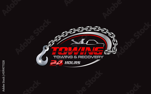 Illustration vector graphic of towing truck service logo design suitable for the automotive company