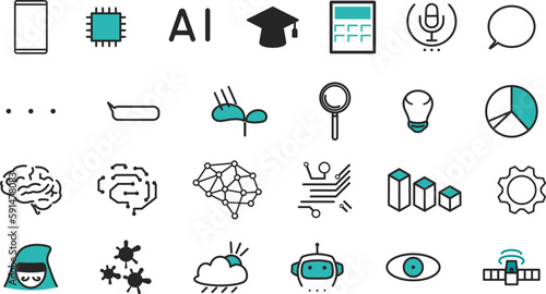 AIの進化とネットワークに関わるイメージのアイコン　セット　イラスト素材
