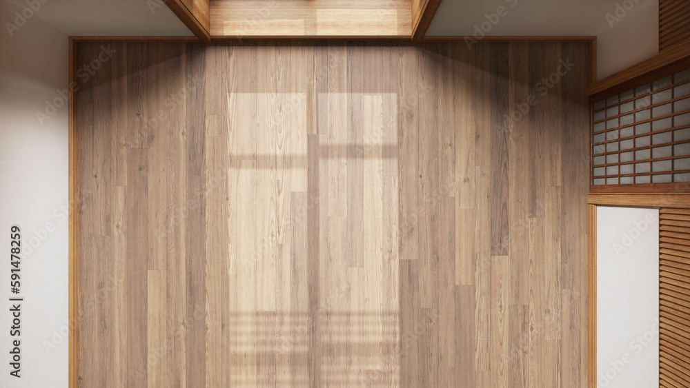 Empty room interior design, open space with parquet floor, big window