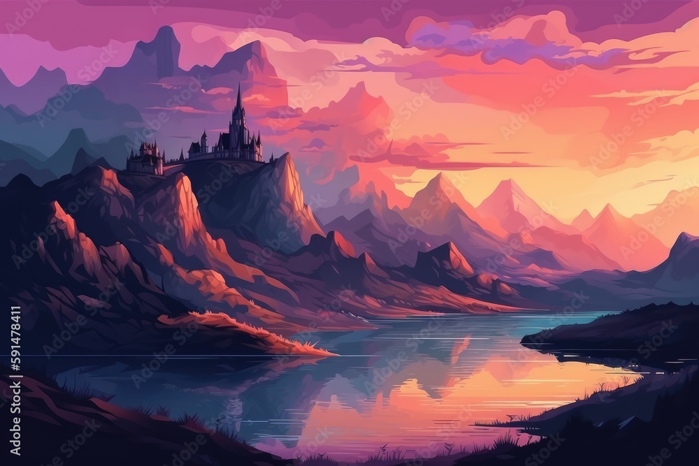 Mystical Dreamy Landscape Illustration