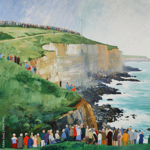 an illustration countless people on the cliff