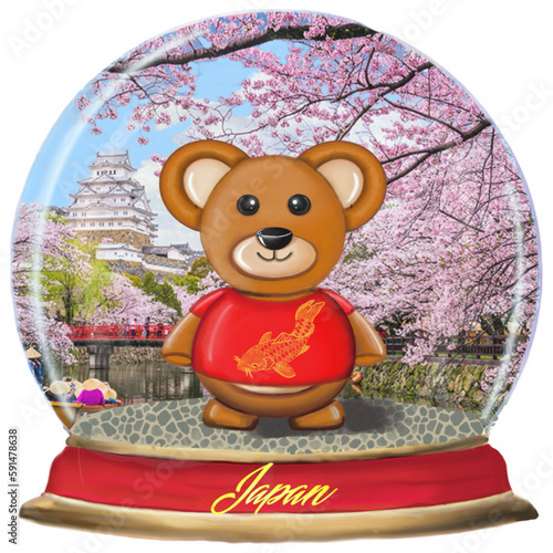 teddy bear to Japan  version inside a snowball - great for website, email, presentation, card, book, t-shirt, sweatshirt, label, sticker, book, notebook, printable -	

