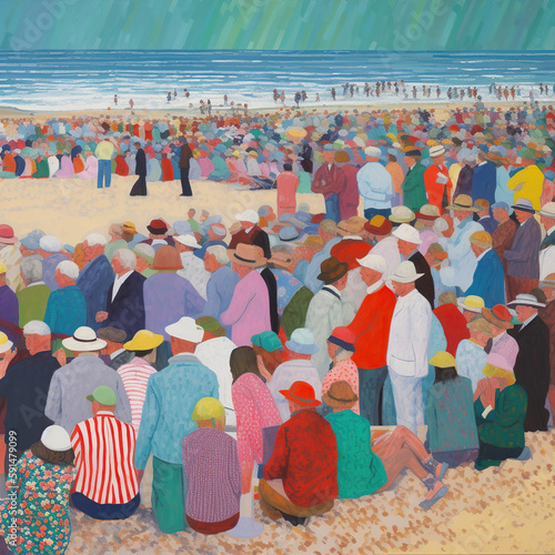 an illustration of countless people on the beach