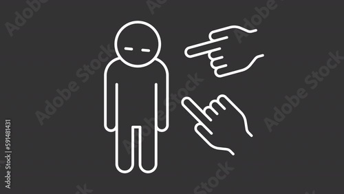 Bullying white linear animation. Fingers pointing to guilt kid. Child abuse. Loop HD video with chroma key, alpha channel on transparent background, black solid background. Animated outline icon photo