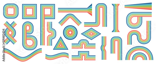 Retro geometric posters, vintage rainbow lines print. Vector illustration