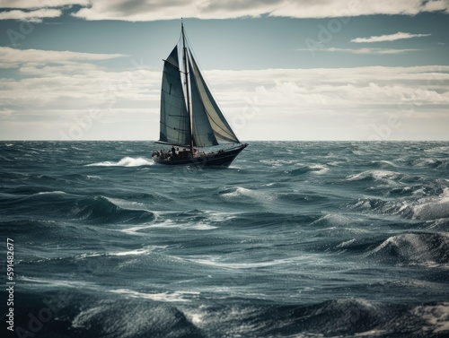 A sailboat sailing alone in the vast ocean