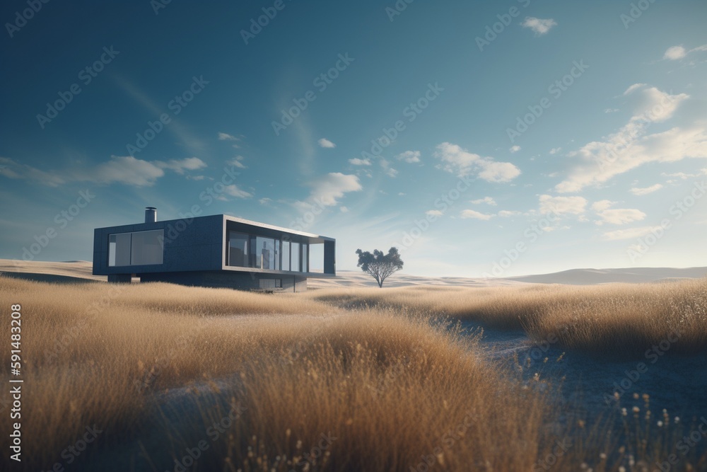 A minimalist landscape with a vast, open plain, Generative AI