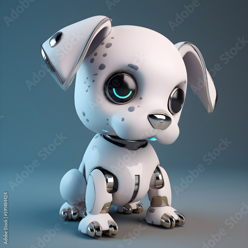 Cute robot puppy machine character. Electronic interactive toy  robot dog isolated on a blue background. High technology concept  pet of the future  electronic home. Generative AI