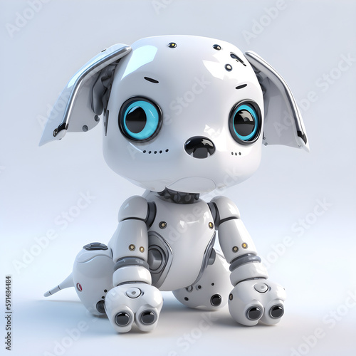 Cute robot puppy machine character. Electronic interactive toy, robot dog isolated on a white background. High technology concept, pet of the future, electronic home. Generative AI © Alina