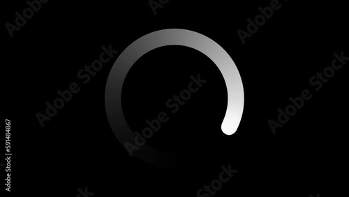 Animation of a loading spinning load wheel. Waiting for download. White circle on a black isolated background.