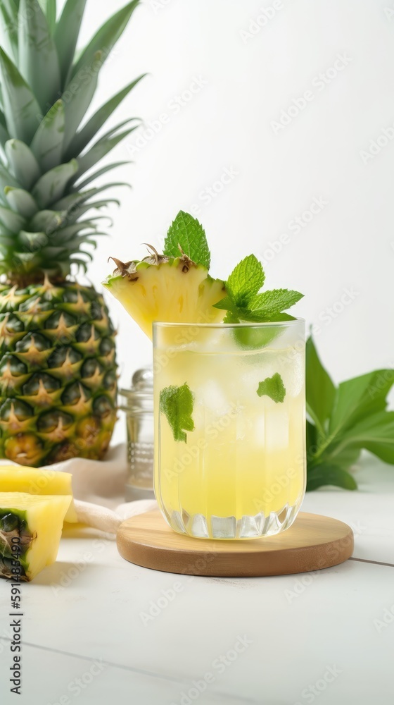 Pineapple cocktail. Summer refreshing tropical drink. Generative AI Pineapple cocktail. Summer refreshing tropical drink. Generative AI