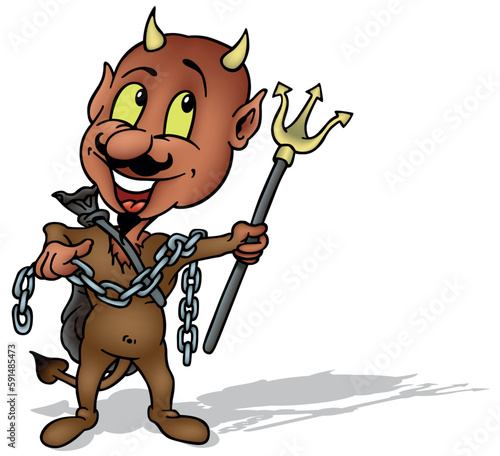 Brown Smiling Devil with Trident and Metallic Chain