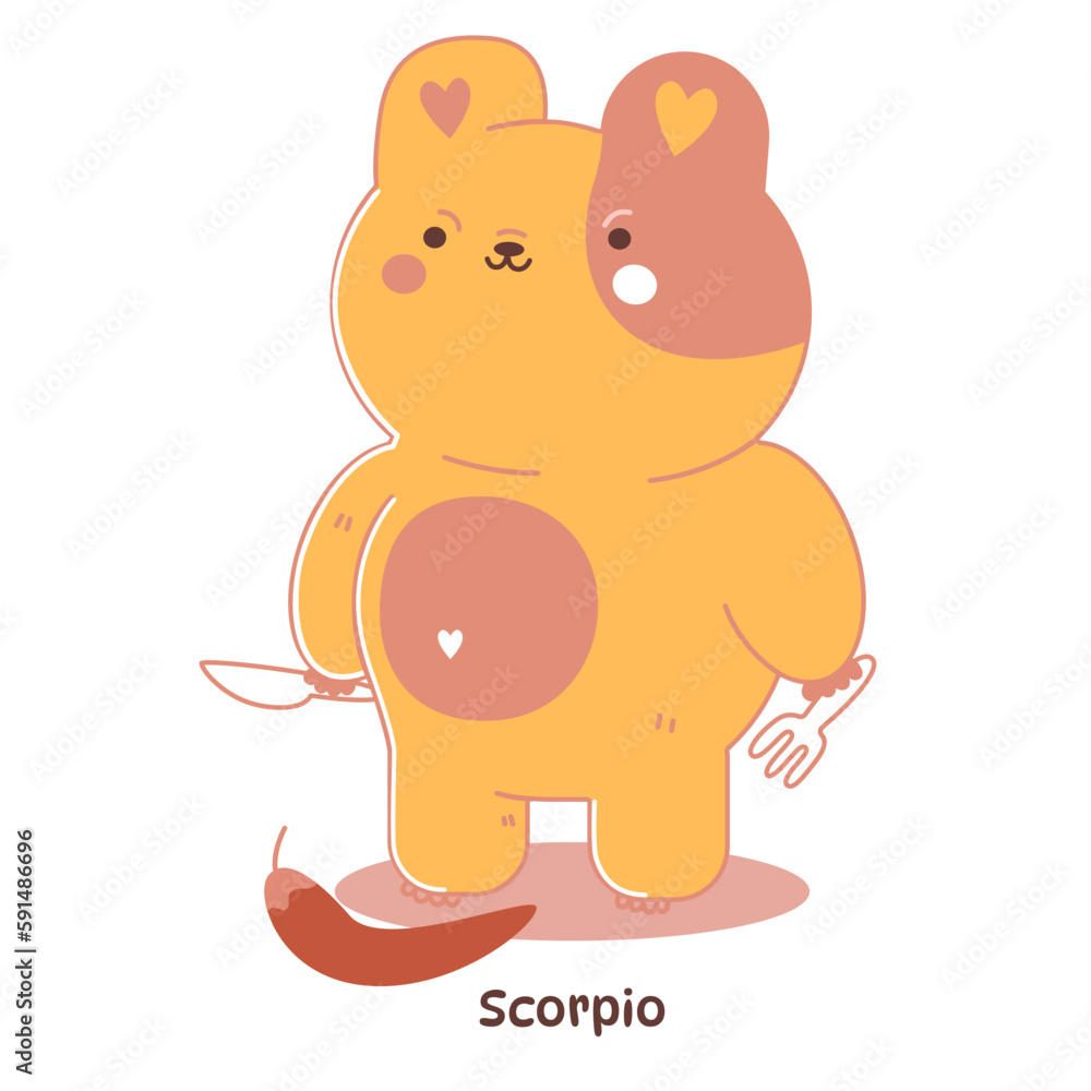 Cute Scorpio sign of the zodiac,bear zodiac,Astrological Sign.Bear horoscope.Zodiac of pets.isolated on a white back Cute Scorpio sign of the zodiac,bear zodiac,Astrological Sign.Bear horoscope.Zodiac of pets.isolated on a white back