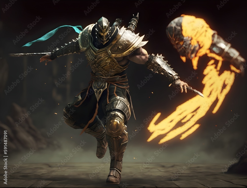 yoshimitsu leaps towards his juggernaut enemy Mortal Kombat style fight