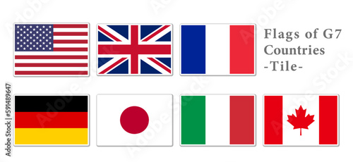 G7サミット参加国の国旗セット（プレートタイル風）