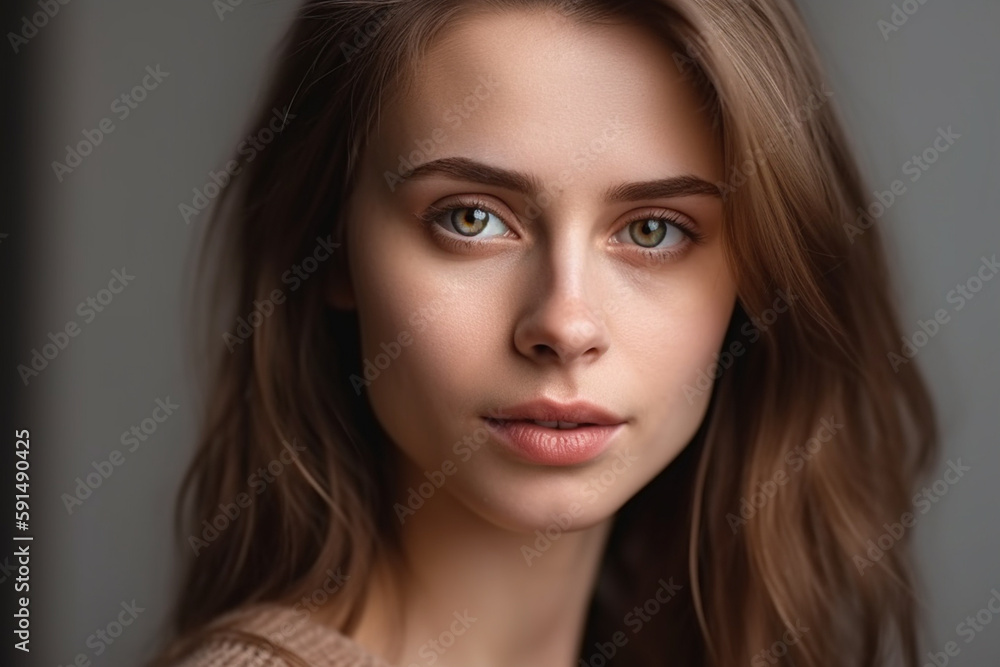 close-up portrait of a beautiful woman with brown hair. Generative AI close-up portrait of a beautiful woman with brown hair. Generative AI