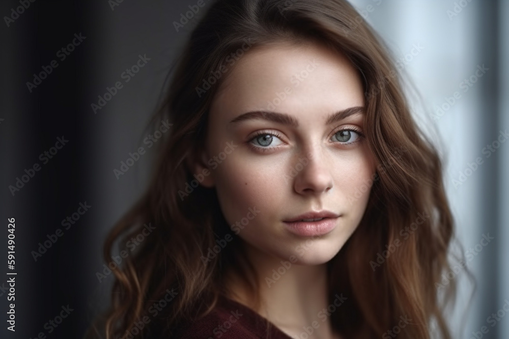 close-up portrait of a beautiful woman with brown hair. Generative AI close-up portrait of a beautiful woman with brown hair. Generative AI