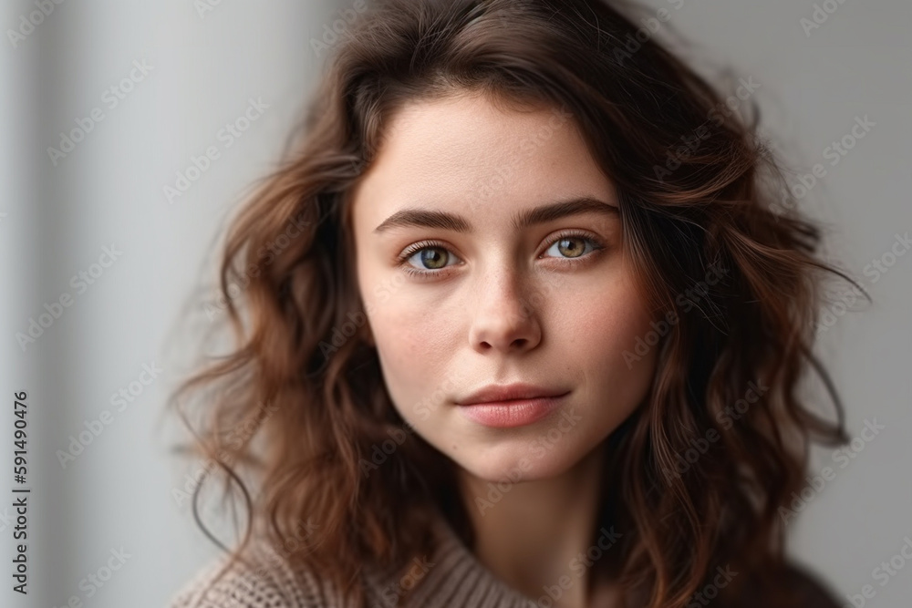 close-up portrait of a beautiful woman with brown hair. Generative AI close-up portrait of a beautiful woman with brown hair. Generative AI
